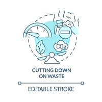 Cutting down on waste turquoise blue concept icon. Environment protection abstract idea thin line illustration. Isolated outline drawing. Editable stroke. Roboto-Medium, Myriad Pro-Bold fonts used vector