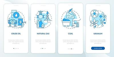 Nonrenewable energy sources onboarding mobile app page screen. Ecology walkthrough 4 steps graphic instructions with linear concepts. UI, UX, GUI template. Myriad Pro-Bold, Regular fonts used vector