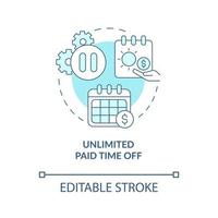 Unlimited vacation concept icon. Receiving salary during non work period abstract idea thin line illustration. Isolated outline drawing. Editable stroke. Roboto-Medium, Myriad Pro-Bold fonts used vector