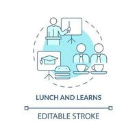 Studying during lunch concept icon. Lunchtime training session abstract idea thin line illustration. Isolated outline drawing. Editable stroke. Roboto-Medium, Myriad Pro-Bold fonts used vector