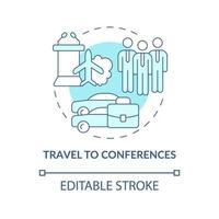 Visit conferences concept icon. Sending staff to skill share event abstract idea thin line illustration. Isolated outline drawing. Editable stroke. Roboto-Medium, Myriad Pro-Bold fonts used vector