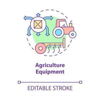 Agricultural equipment concept icon. Agribusiness development supplies. Farming technology abstract idea thin line illustration. Vector isolated outline color drawing. Editable stroke