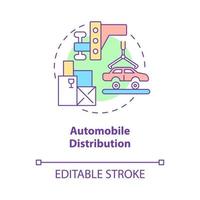 icono del concepto de distribución de automóviles. negocio de entrega de coches. servicio de la empresa comercial que proporciona una ilustración de línea delgada de idea abstracta. dibujo de color de contorno aislado vectorial. trazo editable vector