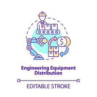 icono de concepto de distribución de equipos de ingeniería. Venta al por mayor de suministros para obras de construccion. ilustración de línea delgada de idea abstracta de negocio comercial. dibujo de color de contorno aislado vectorial. trazo editable vector