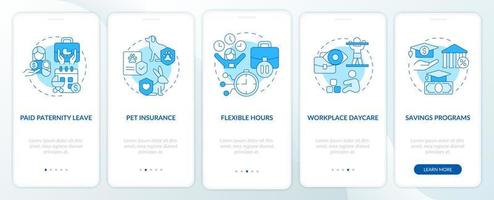 Family bonuses onboarding mobile app page screen. Flexible hours walkthrough 5 steps graphic instructions with linear concepts. UI, UX, GUI template. Myriad Pro-Bold, Regular fonts used vector
