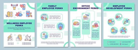 Employee perks brochure template. Staff wellness. Booklet print design with linear icons. Vector layouts for presentation, annual reports, advertisement. Arial-Black, Myriad Pro-Regular fonts used