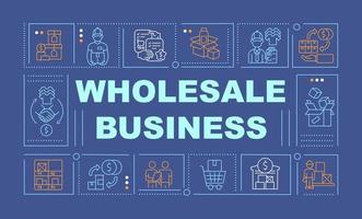 Wholesale company word concepts banner. Distribution company. Infographics with linear icons on blue background. Isolated creative typography. Vector outline color illustration with text