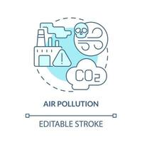 Air pollution turquoise blue concept icon. Ecology problem and pollution abstract idea thin line illustration. Isolated outline drawing. Editable stroke. Roboto-Medium, Myriad Pro-Bold fonts used vector