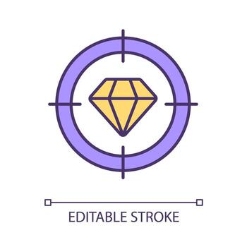 Clear branding focus RGB color icon. Searching for business target. Setting marketing goal on quality. Brand positioning. Isolated vector illustration. Simple filled line drawing. Editable stroke