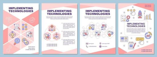 Implementing technologies brochure template. Integrating innovation. Flyer, booklet, leaflet print, cover design with linear icons. Vector layouts for presentation, annual reports, advertisement pages