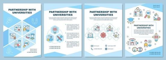 Partnership with universities brochure template. Career opportunity. Flyer, booklet, leaflet print, cover design with linear icons. Vector layouts for presentation, annual reports, advertisement pages