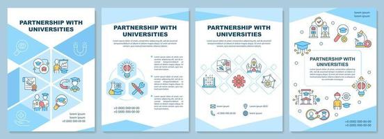 Partnership with universities brochure template. Career opportunity. Flyer, booklet, leaflet print, cover design with linear icons. Vector layouts for presentation, annual reports, advertisement pages