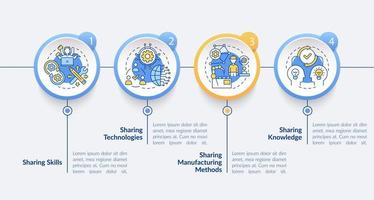Tech sharing methods vector infographic template. Disseminate data presentation outline design elements. Data visualization with 4 steps. Process timeline info chart. Workflow layout with line icons