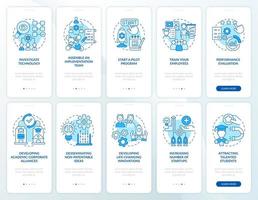 Technology dissemination onboarding mobile app page screen. Sharing knowledge walkthrough 5 steps graphic instructions with concepts. UI, UX, GUI vector template with linear color illustrations