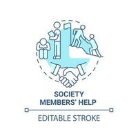 Society members help blue concept icon. Social entrepreneurship benefits abstract idea thin line illustration. Supporting group of people. Vector isolated outline color drawing. Editable stroke