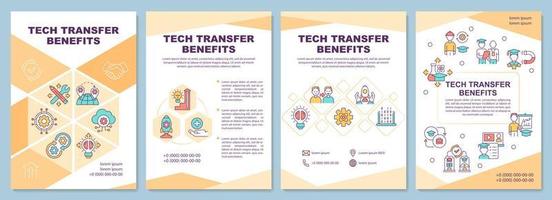 Tech transfer benefits brochure template. Partnership advantages. Flyer, booklet, leaflet print, cover design with linear icons. Vector layouts for presentation, annual reports, advertisement pages