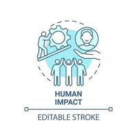 Human impact blue concept icon. Social entrepreneurship abstract idea thin line illustration. Development and improvement of society. Vector isolated outline color drawing. Editable stroke