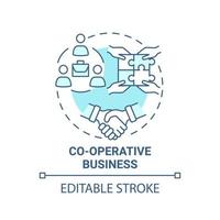 Co operative business blue concept icon. Social entrepreneurship type abstract idea thin line illustration. Co ops members own and run company. Vector isolated outline color drawing. Editable stroke
