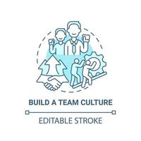 Build team culture blue concept icon. Social entrepreneurship abstract idea thin line illustration. Company values. Teamwork and collaboration. Vector isolated outline color drawing. Editable stroke