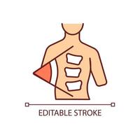 Cobb method RGB color icon. Cobb angle. Scoliosis degree measurement. Spine curve angle calculation. Backbone deformation. Isolated vector illustration. Simple filled line drawing. Editable stroke