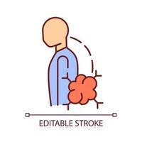 Pathologic scoliosis RGB color icon. Benign bone tumor. Spine sideways deviation. Backbone curvature. Spinal deformation. Isolated vector illustration. Simple filled line drawing. Editable stroke