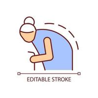 Kyphosis RGB color icon. Roundback. Spine curvature. Abnormal back curve. Elderly person with back problem. Backbone disease. Isolated vector illustration. Simple filled line drawing. Editable stroke