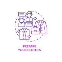 Prepare your clothes purple gradient concept icon. Preparing for job interview abstract idea thin line illustration. Choosing outfit. First impression. Vector isolated outline color drawing