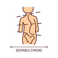 Idiopathic scoliosis RGB color icon. Spine abnormal curvature. Backbone deformation. Adolescent scoliosis. Spinal problems. Isolated vector illustration. Simple filled line drawing. Editable stroke