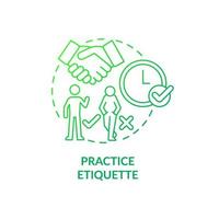 Practice etiquette green gradient concept icon. Preparing for job interview abstract idea thin line illustration. Be polite, positive. Watch body language. Vector isolated outline color drawing