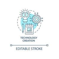 Technology production concept icon. Manufacture new product. Problem examination. Industry innovation abstract idea thin line illustration. Vector isolated outline color drawing. Editable stroke