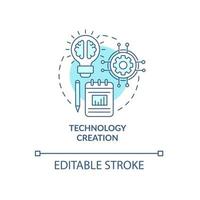 Technology production concept icon. Manufacture new product. Problem examination. Industry innovation abstract idea thin line illustration. Vector isolated outline color drawing. Editable stroke