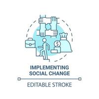 Implementing social change blue concept icon. Social entrepreneurship abstract idea thin line illustration. Societal institutions transformation. Vector isolated outline color drawing. Editable stroke