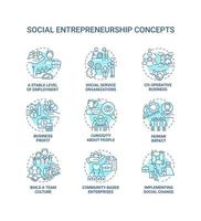 Social entrepreneurship blue concept icons set. Social organizations idea thin line color illustrations. Business development. Charity and support. Vector isolated outline drawings. Editable stroke