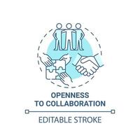 Openness to collaboration blue concept icon. Entrepreneur characteristic abstract idea thin line illustration. Partnership and cooperation. Vector isolated outline color drawing. Editable stroke