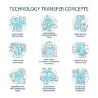 Technology sharing concept icons set. Implement innovative solutions. Corporate collaboration development. idea thin line color illustrations. Vector isolated outline drawings. Editable stroke