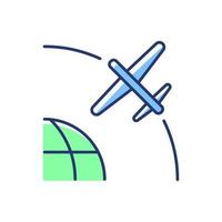 Drone Satellite blue, green RGB color icon. Rotation of drone satelite in geostationary orbit. Thin line customizable illustration. Isolated vector illustration. Simple filled line drawing