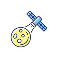 Moon observation process yellow RGB color icon. Lunar surface research mission by artifial satelite. Thin line customizable illustration. Isolated vector illustration. Simple filled line drawing