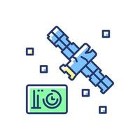 Satellite condition blue, green RGB color icon. Artifial satelite breakdown. Satellite status information. Thin line customizable illustration. Isolated vector illustration. Simple filled line drawing