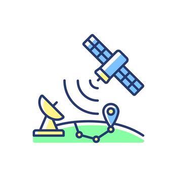 Global Positioning System blue, green RGB color icon. Satellite-based radionavigation system. Thin line customizable illustration. Isolated vector illustration. Simple filled line drawing