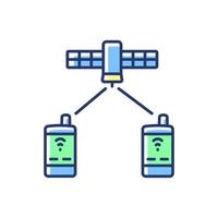 Satellite telephony blue, green RGB color icon. Global telecommunications network connection. Thin line customizable illustration. Isolated vector illustration. Simple filled line drawing