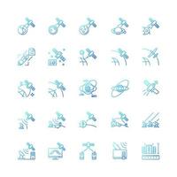 Satellites types gradient linear vector icons set. Celestial bodies observation, exploration perfomance. Thin line contour symbols bundle. Isolated outline illustrations collection