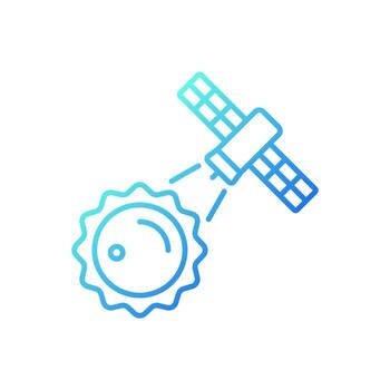 icono de vector lineal de gradiente de proceso de observación solar. investigación de la ciencia heliofísica por satélite artificial. símbolo de color de línea delgada. pictograma de estilo moderno. dibujo de contorno aislado vectorial