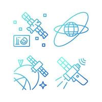 Satellites in space gradient linear vector icons set. Science spacecraft location, positioning in space. Thin line contour symbols bundle. Isolated outline illustrations collection