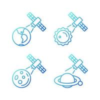 Celestial bodies observation gradient linear vector icons set. Heliophysics science investigations. Planet exploration. Thin line contour symbols bundle. Isolated outline illustrations collection