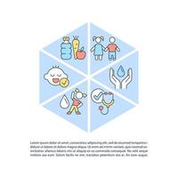 consumo de agua para niños iconos de línea conceptual con texto. plantilla de vector de página ppt con espacio de copia. folleto, revista, elemento de diseño de boletín. ilustraciones lineales de balance de agua en blanco