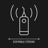 Ultrasonic teeth cleaner white linear icon for dark theme. Removing plaque from tooth surfaces. Thin line customizable illustration. Isolated vector contour symbol for night mode. Editable stroke