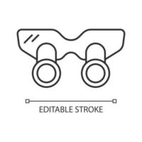 Dental loupes linear icon. Equipment for enlarging and examining teeth. Magnifying glasses. Thin line customizable illustration. Contour symbol. Vector isolated outline drawing. Editable stroke