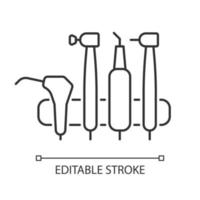 Dental machine unit linear icon. Medical tools for dentist. Orthodontic instruments. Thin line customizable illustration. Contour symbol. Vector isolated outline drawing. Editable stroke