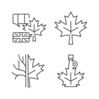 Maple leaf significance linear icons set. National emblem of Canada. Maple leaf symbol. Customizable thin line contour symbols. Isolated vector outline illustrations. Editable stroke