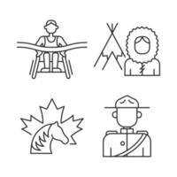 People of Canada linear icons set. Mounted police uniform. Inuit nationality. Canadian horse. Customizable thin line contour symbols. Isolated vector outline illustrations. Editable stroke